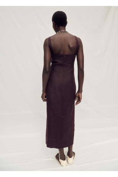 MANGO Woman Yırtmaçlı keten midi elbise
