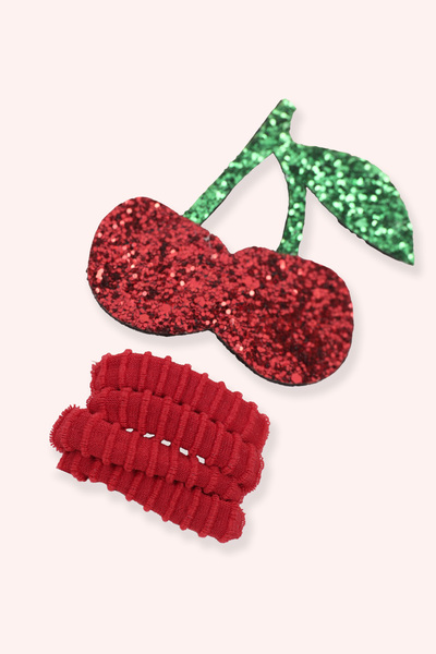 Panço Kız Çocuk Kiraz Desenli Kızmızı Toka Seti