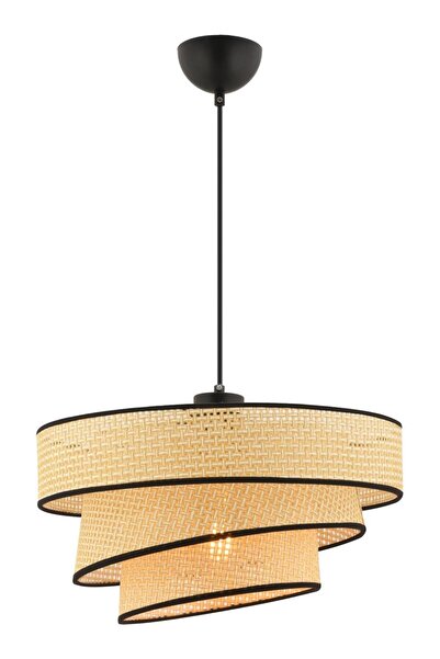 NES LİGHT Doğal/Siyah Hazeran Üç Katlı Merdiven Model Rattan Avize