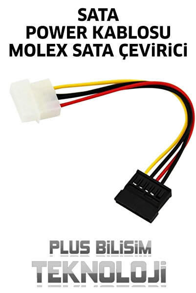Plus Bilişim PC Sata Power Kablosu PSU Molex Sata Çevirici, Kasa içi HDD/DVD/SSD 4 pin Molex to Sata Güç Kablo