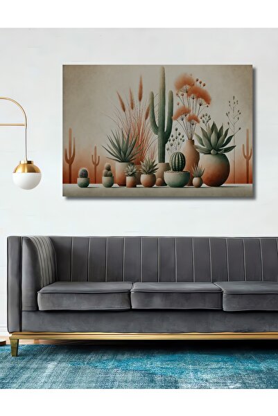 Teona Ahşap Bohem Kaktüs Bahçesi Sulu Boya Görünümlü Ahşap Dekoratif Dikdörtg...