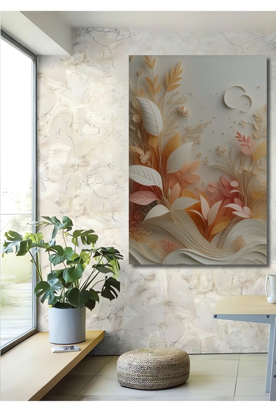 Teona Ahşap Minimalist Pastel Tonlarda Botanik Rüya Ahşap Dekoratif Dikdörtge...