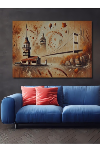 Teona Ahşap İstanbul Rüyası Kız Kulesi Galata Kulesi Köprüsü Yağlı Boya Görün...