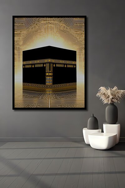 Teona Ahşap Kabe Altın Işık Modern Sanat Ahşap Dekoratif Dikdörtgen Salon/Ofis/Ev Çerçeve Görünümlü Tablo