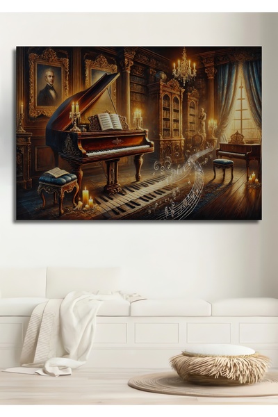 Teona Ahşap Klasik Piyano Şöleni Yağlı Boya Görünümlü Ahşap Dekoratif Dikdört...