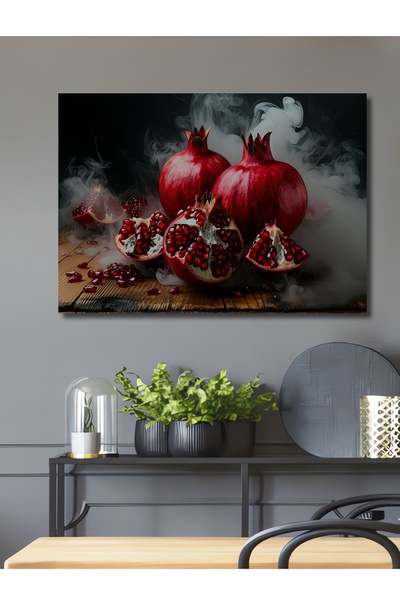 Teona Ahşap Dumanlı Nar Şöleni Yağlı Boya Görünümlü Ahşap Dekoratif Dikdörtge...