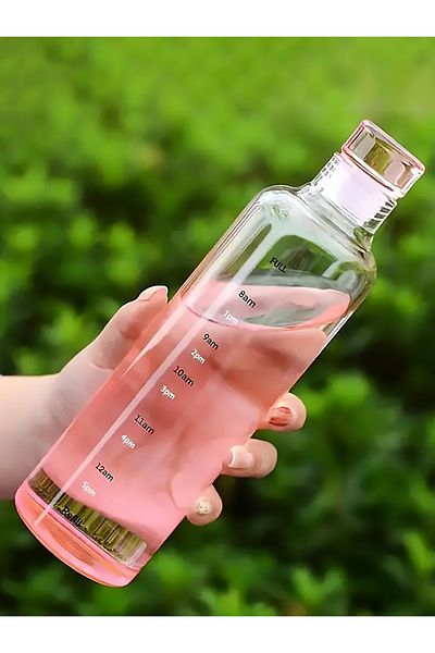MUKKO HOME 550 ml Borosilicate Glass Water Bottle – with Time Scale, Leak-Proof Lid, 6 Color Options