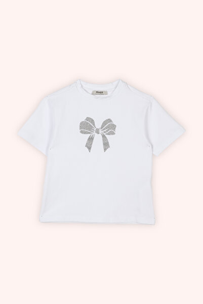 Panço Kız Çocuk Sim Baskılı Beyaz Tişört