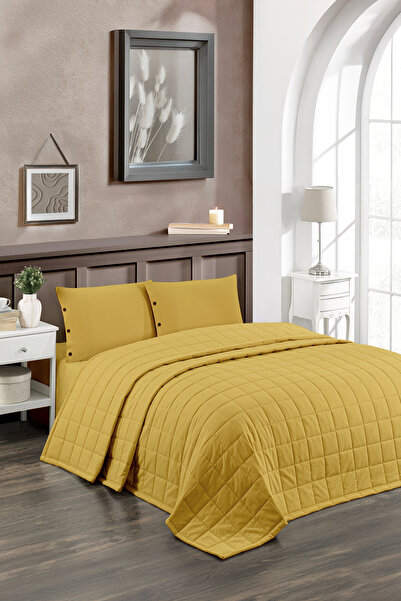 PASIONI Soft %100 Pamuk Çift Kişilik Yatak Örtüsü Hardal