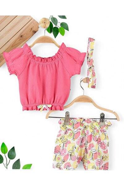 Ege Bebek طفلة الصيف باندانا فلامنغو مطبوعة السراويل 3 قطعة أنيقة 6-9-12-18-2...