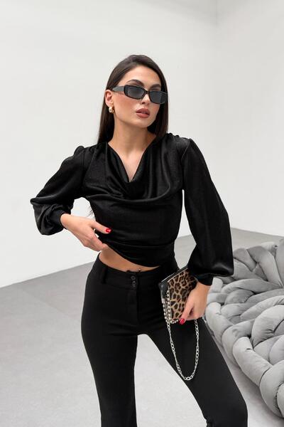 RB CLUB Black Collar Glittered Degaje Blouse