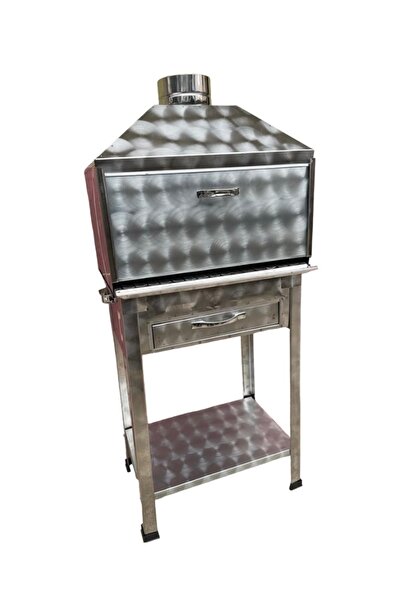 TOPSÖKEN Paslanmaz Kömürlü Mangal Dik Bacalı 28 x 50 Cm Ayarlı Havalandırma