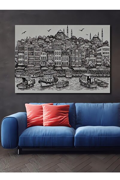 Teona Ahşap İstanbul Silüeti Kara Kalem Görünümlü Ahşap Dekoratif Dikdörtgen ...