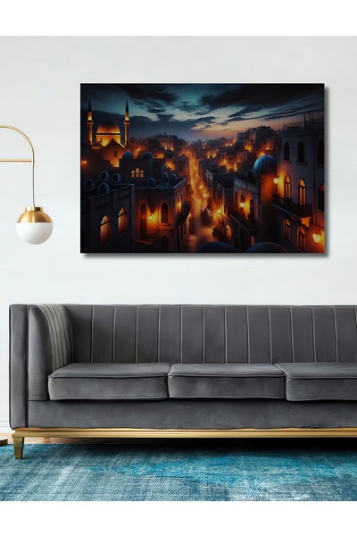 Teona Ahşap Gizemli Mardin Gece Manzarası Yağlı Boya Görünümlü Ahşap Dekorati...
