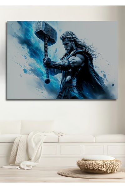 Teona Ahşap Thor ve Mjolnir Sulu Boya Görünümlü Ahşap Dekoratif Dikdörtgen Sa...