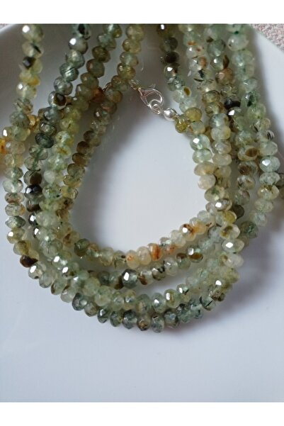 Mudita Tasarım 4 mm rondela faset kesim gerçek doğal Cebrail ( prinayt) taşı kolye