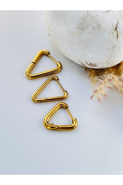 KOALA COMPANY Steel Gold Color 3 Size Triangle Earrings, Non-Allergic