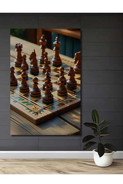 Teona Ahşap Ahşap Zeminli Satranç Tahtası Yağlı Boya Görünümlü Dekoratif Dikdörtgen Salon/Ofis/Ev/Mutfak Tablo
