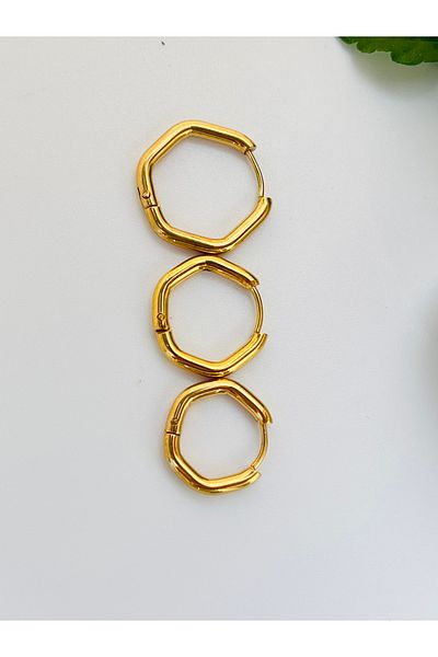 KOALA COMPANY Steel Gold Color 3 Size Pentagonal Earrings Unchangable Allergy Free