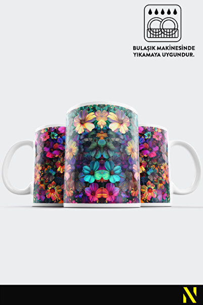 nilizma Flower Patterned Colorful Mug – 330 ml Mug | Stylish and Durable Design