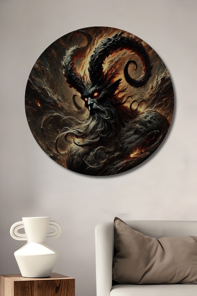 Teona Ahşap Karanlık Lucifer Yağlı Boya Görünümlü Ahşap Dekoratif Yuvarlak Sa...