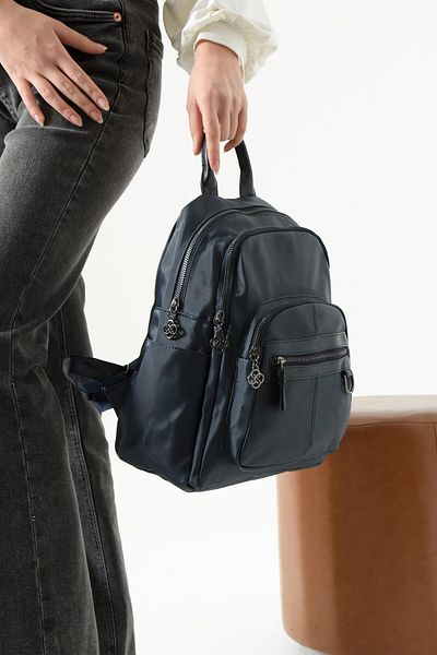 Getcho Miloya Navy Blue Women's Satin Backpack Multi-Eye Zipper Stylish Model for Daily Use