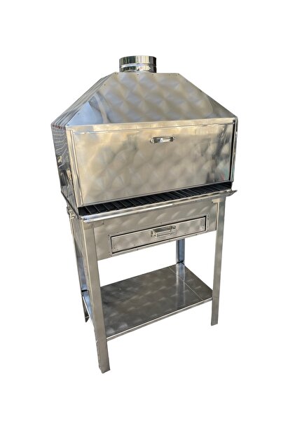 TOPSÖKEN Paslanmaz Kömürlü Mangal 35 x 60 Cm Dik Bacalı Barbekü