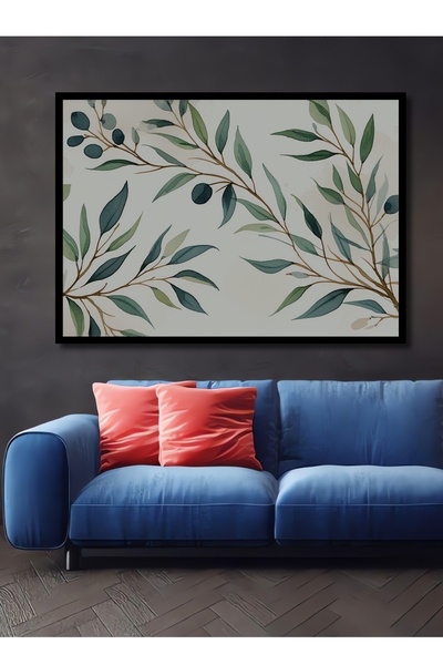 Teona Ahşap Zeytin Dalı Sulu Boya Görünümlü Ahşap Dekoratif Dikdörtgen Salon/...