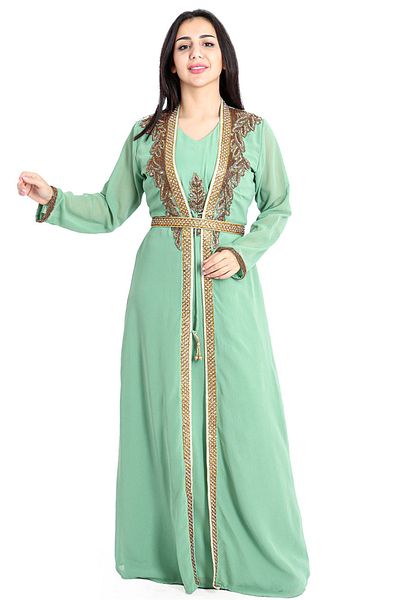 IKKXA Crystal Bliss Handcrafted Mint Kaftan IKW9857