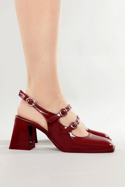Lio Shoes Pantofi cu toc din piele lacuita de dama burgundy cu varf patrat Talpa TPU KBRDR103