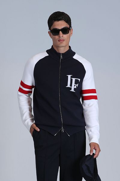 Lufian Navy Blue Men's Block Cardigan
