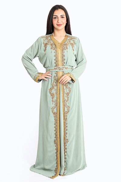 IKKXA Handcrafted Embellished Mint Kaftan IKW1090