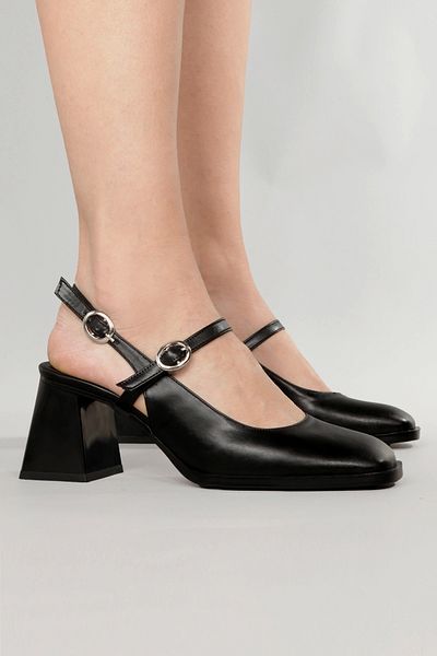 Lio Shoes Pantofi de damă cu toc negru, cu vârf pătrat, cu cataramă, talpă TPU KSYHCB101