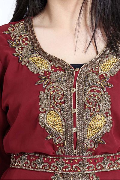 IKKXA Crystal Craft Threadwork Maroon Kaftan IKW9876
