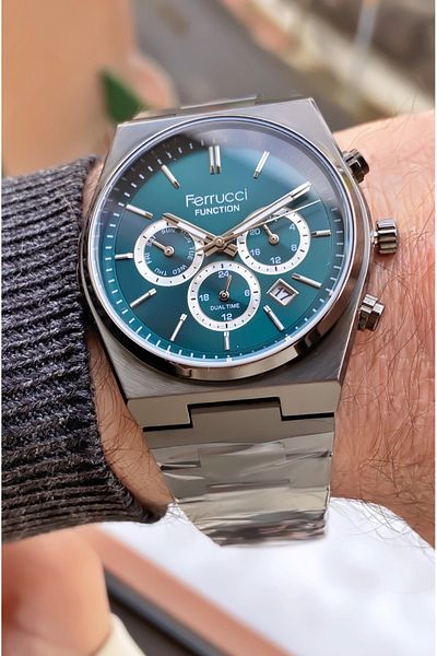 Ferrucci Brand Black Color Steel Cord Inner Functions Active Steel Men's Wrist Watch - with Bracelet Gift