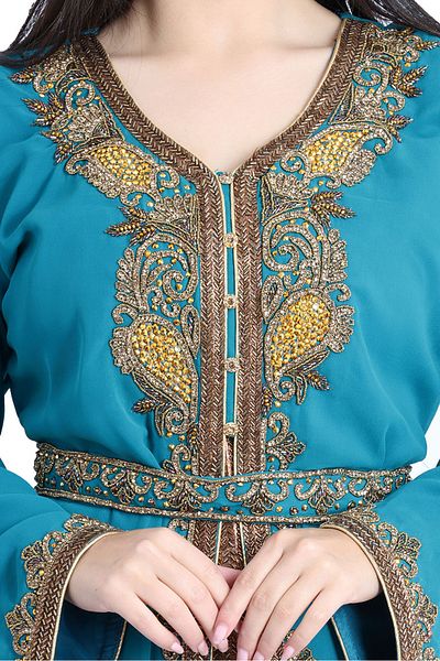 IKKXA Crystal Craft Threadwork Turquoise Kaftan IKW9876