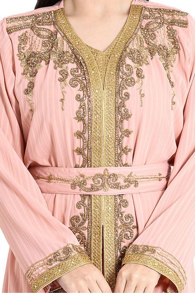 IKKXA Handcrafted Embellished Peach Kaftan IKW1090