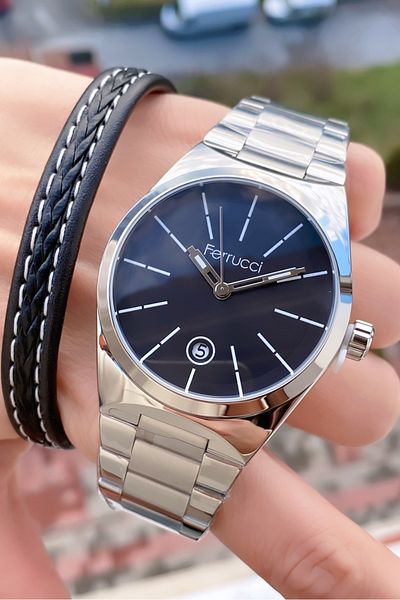 Ferrucci Brand Silver Color Steel Cord Steel Case Men's Wristwatch - Bracelet Gift