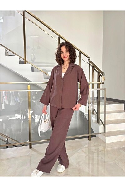 Butik Premium Modal Kumaş Katlamalı Gömlek Pantolon Takım