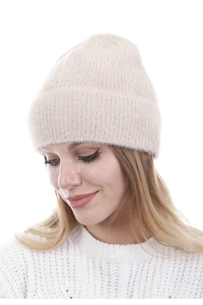 velmorafashion Velmora Full-Fit Fine Bearded Knitwear Beanie - Beige -