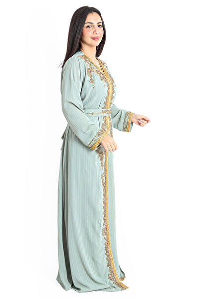 IKKXA Handcrafted Embellished Mint Kaftan IKW1090