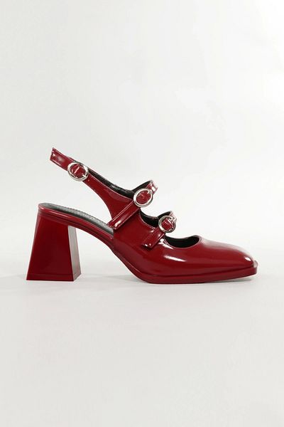 Lio Shoes Pantofi cu toc din piele lacuita de dama burgundy cu varf patrat Talpa TPU KBRDR103