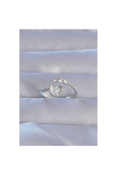 Skygo Brass Silver Heart Model Ring with Zirconia - Adjustable Mother of Pearl, TJ-BYK3232