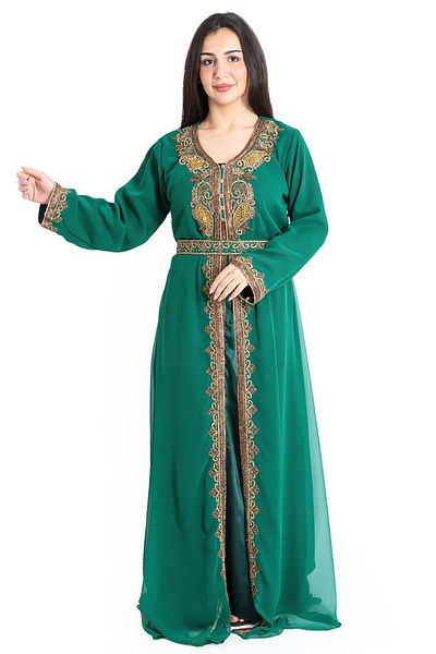 IKKXA Crystal Craft Threadwork Green Kaftan IKW9876