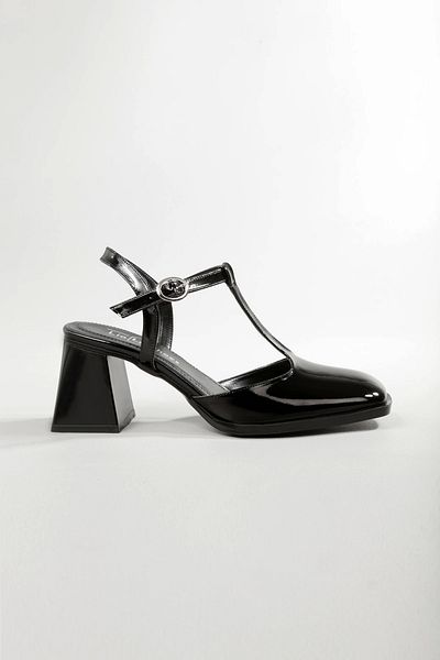 Lio Shoes Pantofi cu toc din piele neagră pentru femei, cu vârf pătrat, talpă TPU KSYHR106