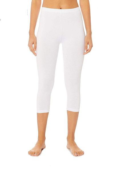 KOTA Women's White Combed Cotton Elastane Plain Patternless High Waist Knee Length Capri Tights
