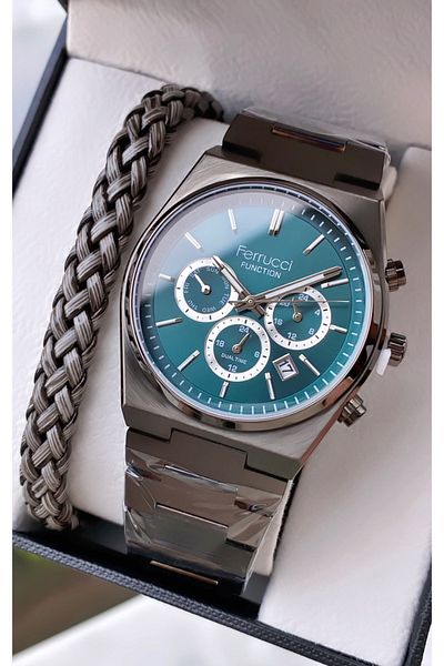 Ferrucci Brand Black Color Steel Cord Inner Functions Active Steel Men's Wrist Watch - with Bracelet Gift