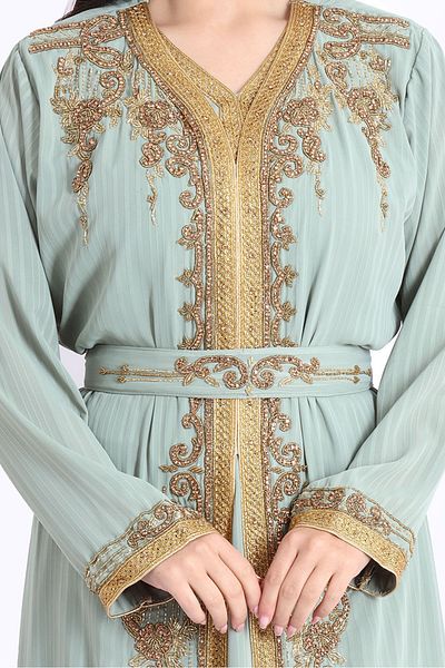 IKKXA Handcrafted Embellished Mint Kaftan IKW1090
