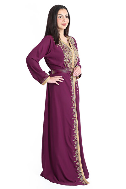 IKKXA Crystal Craft Dazzling Threadwork Purple Kaftan IKW1110