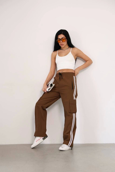 velmorafashion Velmora Premium Praşut Fabric Cargo Pocket Baggy Tracksuit - Brown -